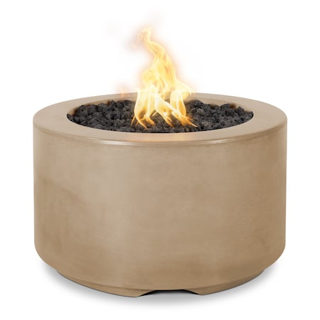 The Outdoor Plus 32 Round Florence Fire Pit, GFRC Concrete, Brown, Spark Ignition with Flame Sense, Liquid Propane OPT-FL3218FSEN-BRN-LP